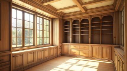 Sunlit Wooden Library Interior Design