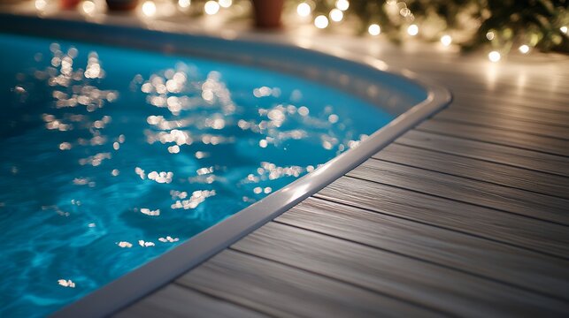 Glowing spa pool adjacent to a modern composite deck at night