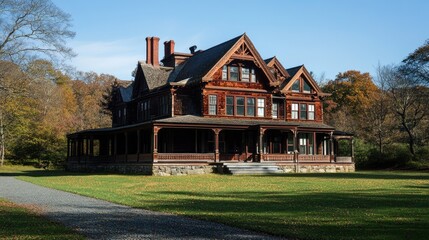 Majestic Shingle Style Mansion in Autumn