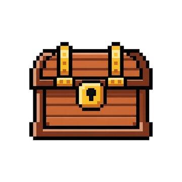 Pixel art illustration of a treasure chest icon closed