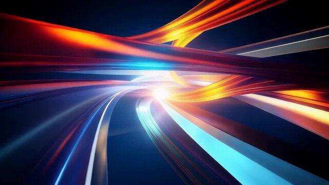 Bright light patterns move rapidly across the screen, creating a vivid display of colors. These patterns change in speed and direction in a captivating way.