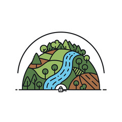 Stylized Landscape with River and Hills.