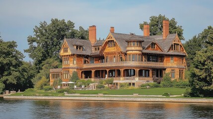 Magnificent Lakeside Mansion: A Summer Day's Serenity