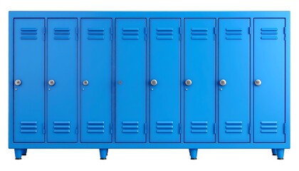 Row of bright blue metal school lockers.