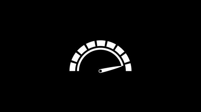 White of a speedometer or gauge with the needle pointing towards the lower end of the scale on a solid black background representing low speed or measurement Keywords: speedometer, gauge, dial