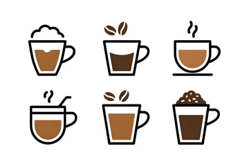 Obraz premium Variety of popular coffee drinks in simple illustrations