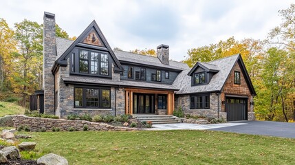 Luxury Stone House in Autumn Woods