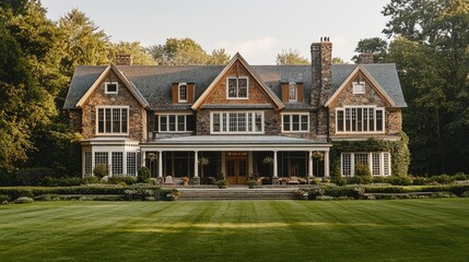 Majestic Stone Mansion nestled in lush greenery