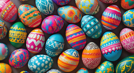 Fototapeta premium A colorful collection of intricately decorated easter eggs, showcasing a vibrant array of patterns and hues, perfect for spring celebrations