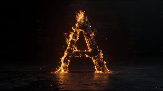 Fiery letter a burning flame abstract concept