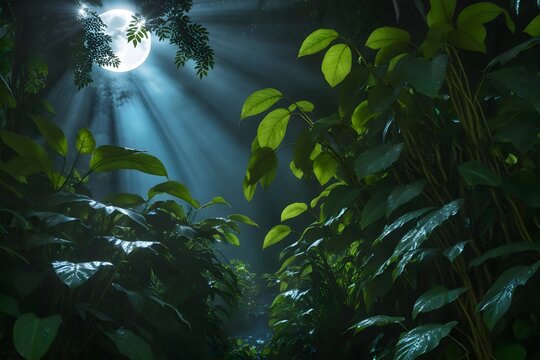tropical jungle with full moon
