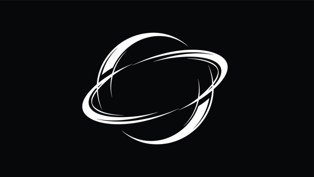 Dynamic white swirling circle orbits on deep black background representing outer space movement or atomic energy.