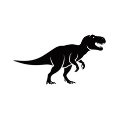 Naklejka premium A black silhouette of a Tyrannosaurus Rex dinosaur standing on a white background.