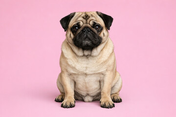 Fototapeta premium Ultra Realistic Full Body Pug Sitting in High-End Studio Photography