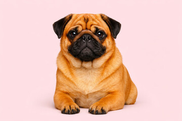 Obraz premium Ultra Realistic Studio Photo of a Pug Dog on Pastel Pink Background