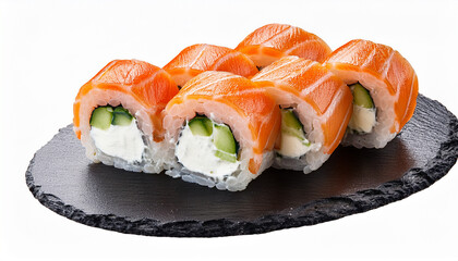 Delicious Salmon Sushi Roll With Cream Cheese And Cucumber Isolated On Transparent Background