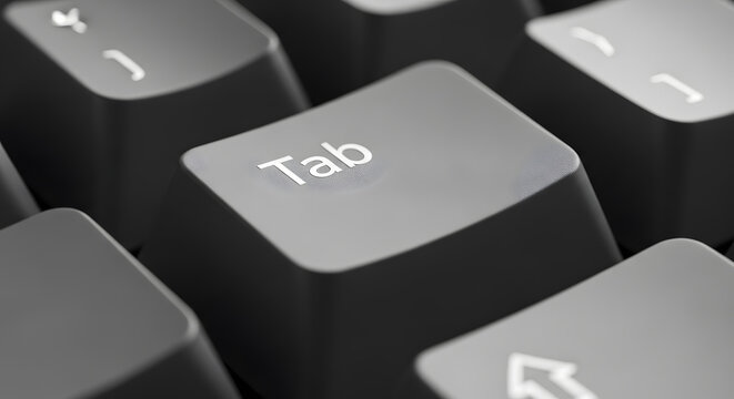 Close up shot of a computer keyboard focusing on the tab button