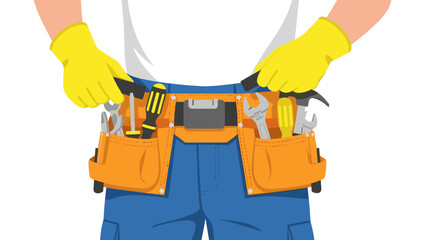 Tool belt with diy tools on a worker with gloves