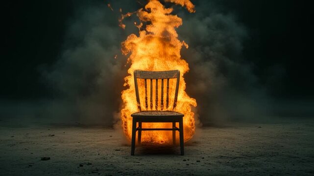 chair on the wall in fire