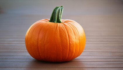 Vibrant Orange Pumpkin With A Green Stem Sits Evoking Autumn Harvest And Seasonal Festivities