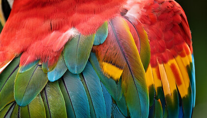 Feathers Detail Of Colorful Ara Ara Bird In Amazon Rainforest