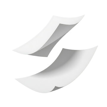 Dynamic duo of white floating papers with gentle curves and shadows, isolated on transparent background.