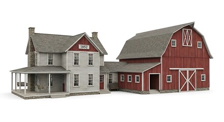Model Farmhouse and Barn Diorama.