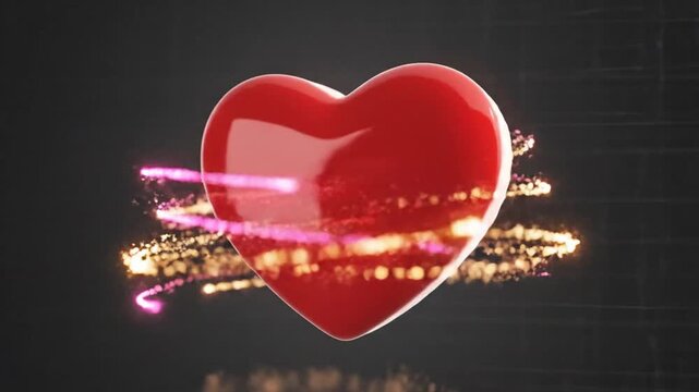 Abstract red shape with swirling light trails on dark background
