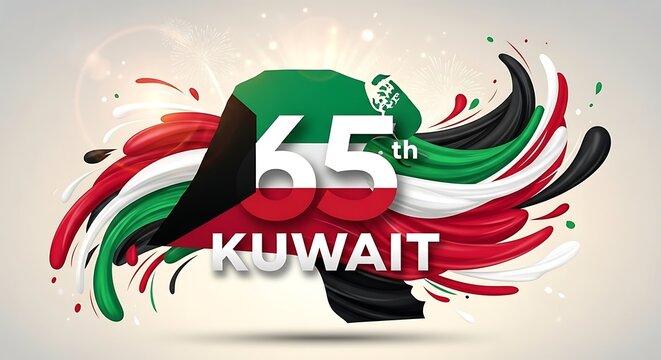 Kuwait 65th National Day celebration with flag colors and fireworks