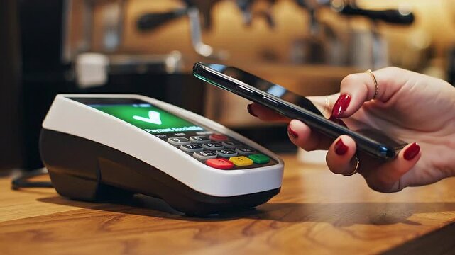 Woman Making Contactless Payment with Smartphone.