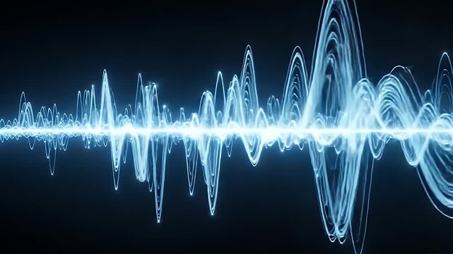 neon blue audio waveform visualization with abstract flowing light waves