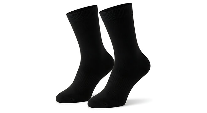 A pair of black socks on a white background