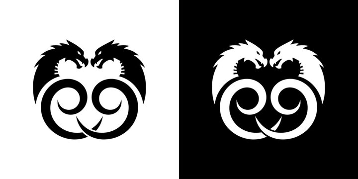 Black and white illustrations of a stylized monkey face on contrasting backgrounds