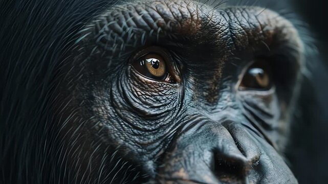 Chimpanzee portrait: expressive primate face close-up