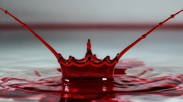 red liquid splash macro closeup high-speed water droplet crown
