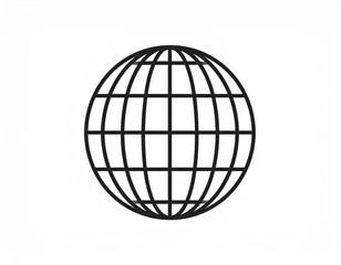 Black and white illustration of a stylized global grid representing Earth against a white backdrop