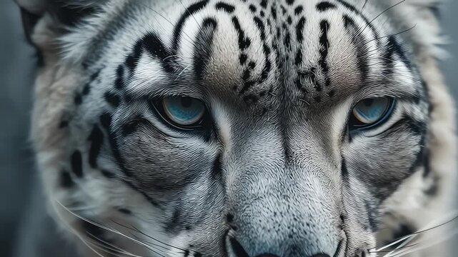 Snow Leopard Close-Up: Intense Blue Eyes Gaze