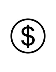 Obraz premium Black and white icon of a dollar sign within a circle on a plain white background