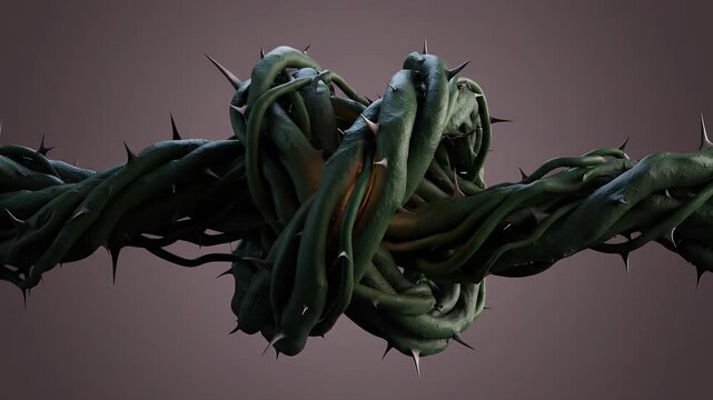 Thorny Vines Knot Growing and Pulsing Against Dark Background