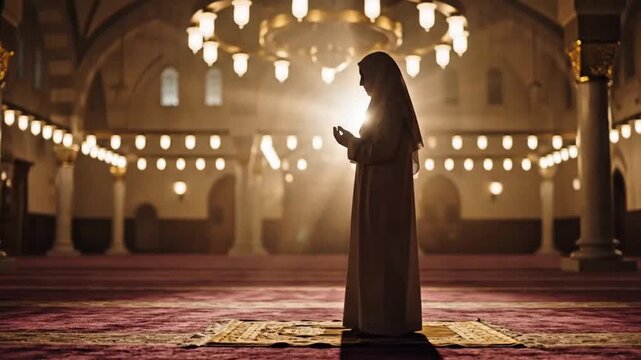 Silent Night Prayer During Ramadan in Mosque