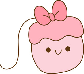 Cute cupcake character with pink bow, smiling face, and whimsical design, perfect for children themes and desserts