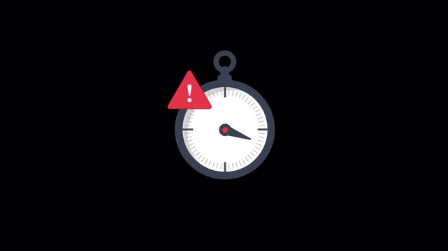 Stopwatch with Warning Sign. Time Limit, Deadline Concept  Concept Animation Video - Transparent