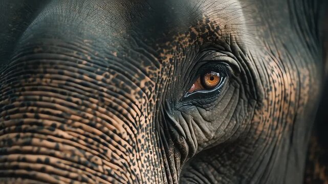 Elephant portrait: close-up of face, eyes, and skin texture