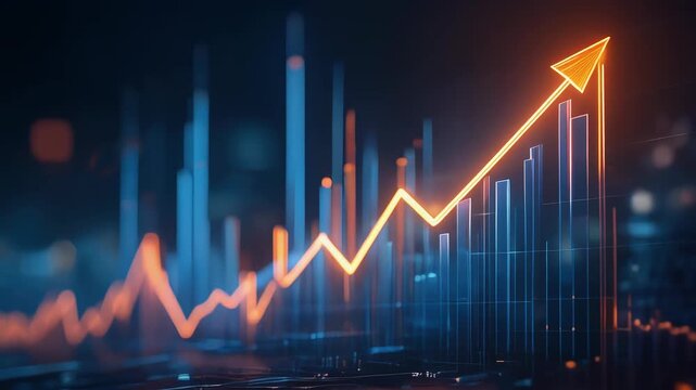 A digital financial graph showing upward trends and data visualization.