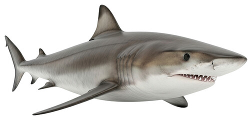 Obraz premium Great White Shark Swimming in Gray Water