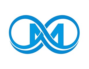 A stylized blue infinity symbol with an "M" in the middle against a white background. It's clean and graphic design