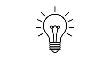 Black and white line art depicting a glowing incandescent light bulb, representing an idea