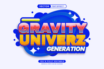 Text effect editable 3d gaming gravity univerz cartoon font style