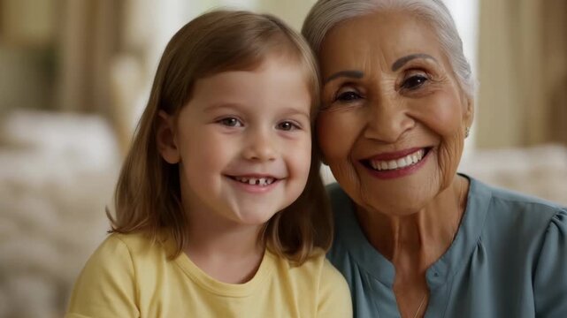 Happy Grandmother and Granddaughter Smiling Together Connectioneering Stock Video