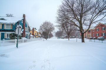 The scenic view of the NewJersey streets and roads  during the snowstorm © Selcuk